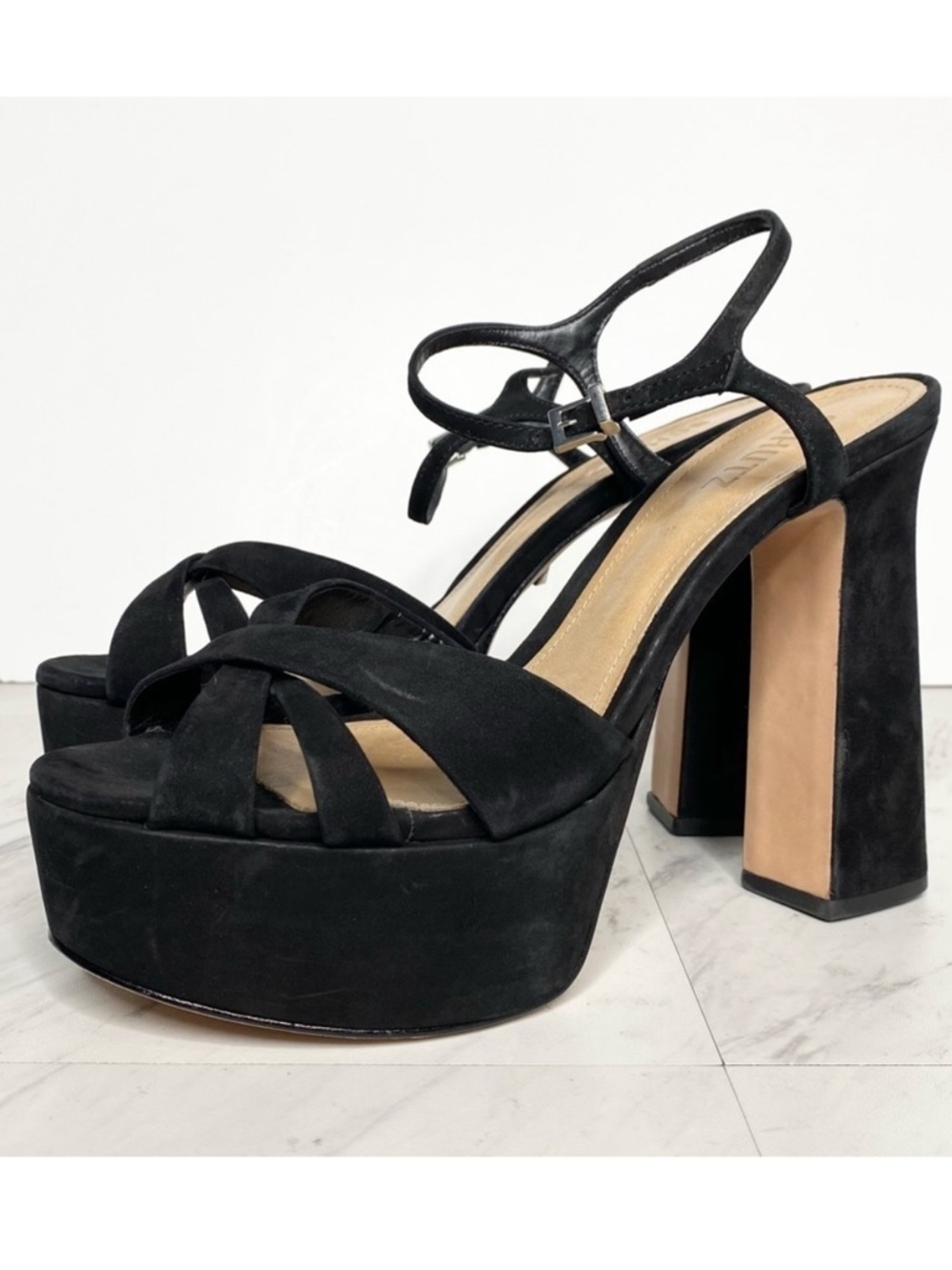 Schutz Black Nubuck Heeled Sandal 9 1/2 B